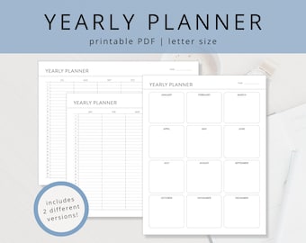 Minimalistischer undatierter Jahresplaner PDF für die tägliche Organisation, leere 12-Monats-Übersicht, druckbare Beilage für Timeline-Aufbau und Nachverfolgung