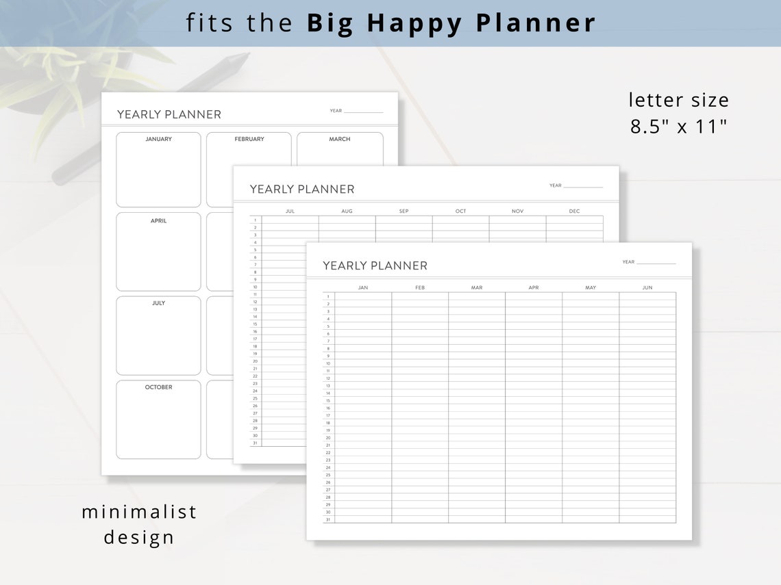 Minimalist Undated Yearly Planner PDF for Everyday Organization, Blank ...