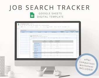 Digital Job Application Tracker for Job Hunting, Interactive Google Sheets Job Search Planner Template for Interview & Job Offer Tracking