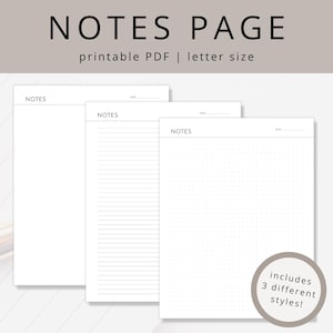 Printable Notes Pages: Lined, Dot Grid & Blank (PDF Download)