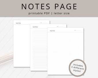 Printable Notes Pages: Lined, Dot Grid & Blank (PDF Download)