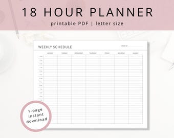 Weekly 18-Hour Planner Template: Printable Undated Extended Hourly Day Planner (PDF Download)