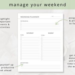 Minimalist Weekend Planner PDF Template for Saturday & Sunday ...