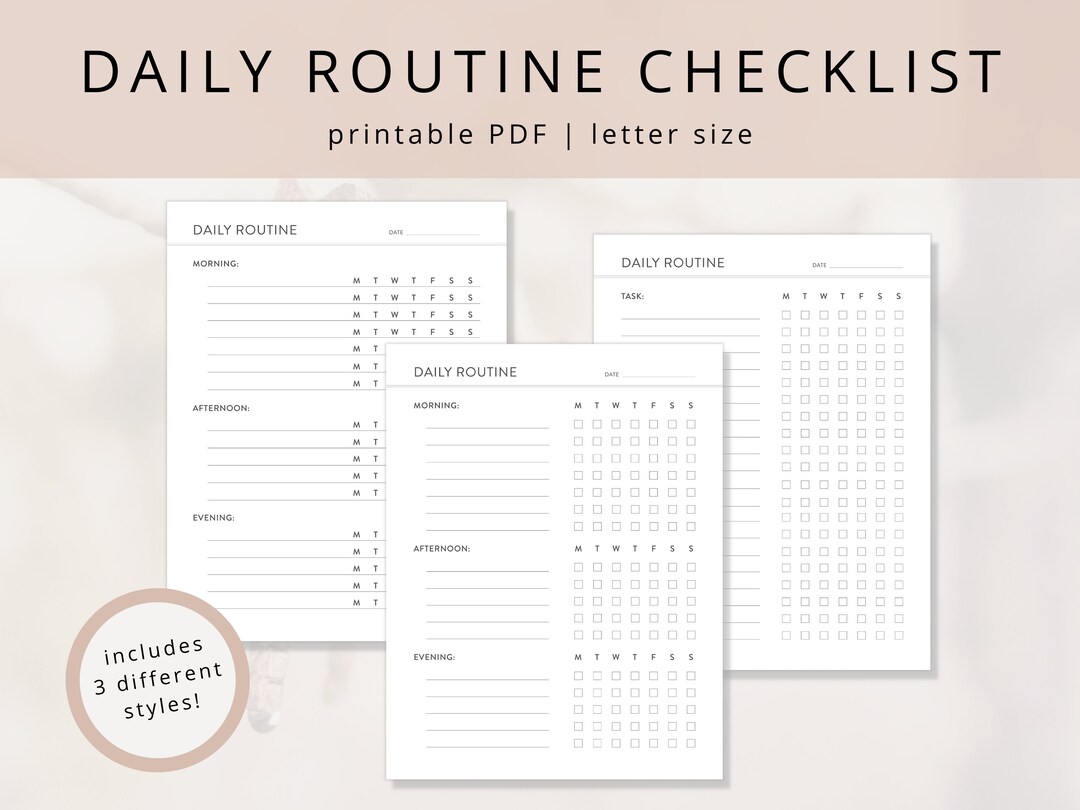 Minimalist Daily Routine Chart PDF Template, Printable Daily Checklist ...