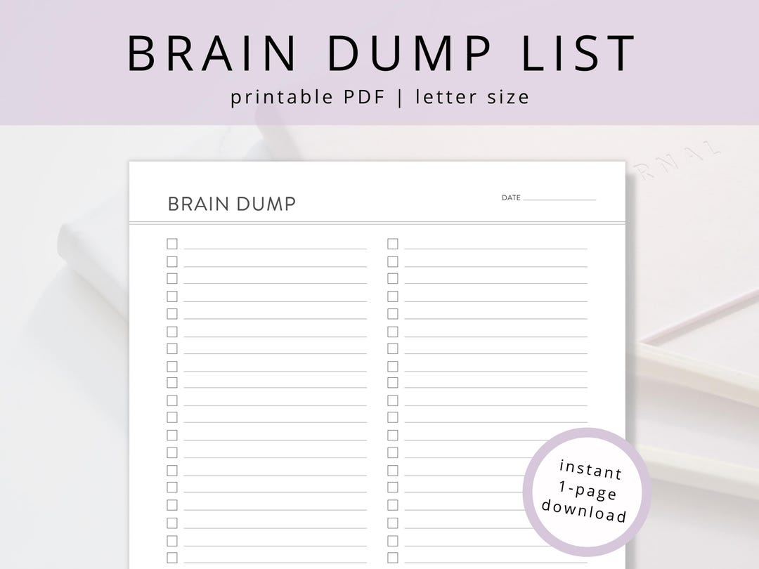 Simple Brain Dump Checklist.pdf Minimalist Brain Dump Checklist Template: Printable Task Tracker & To ...