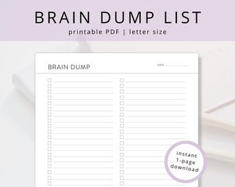 Minimalist Brain Dump Checklist Template: Printable Task Tracker & To-Do List (PDF Download)