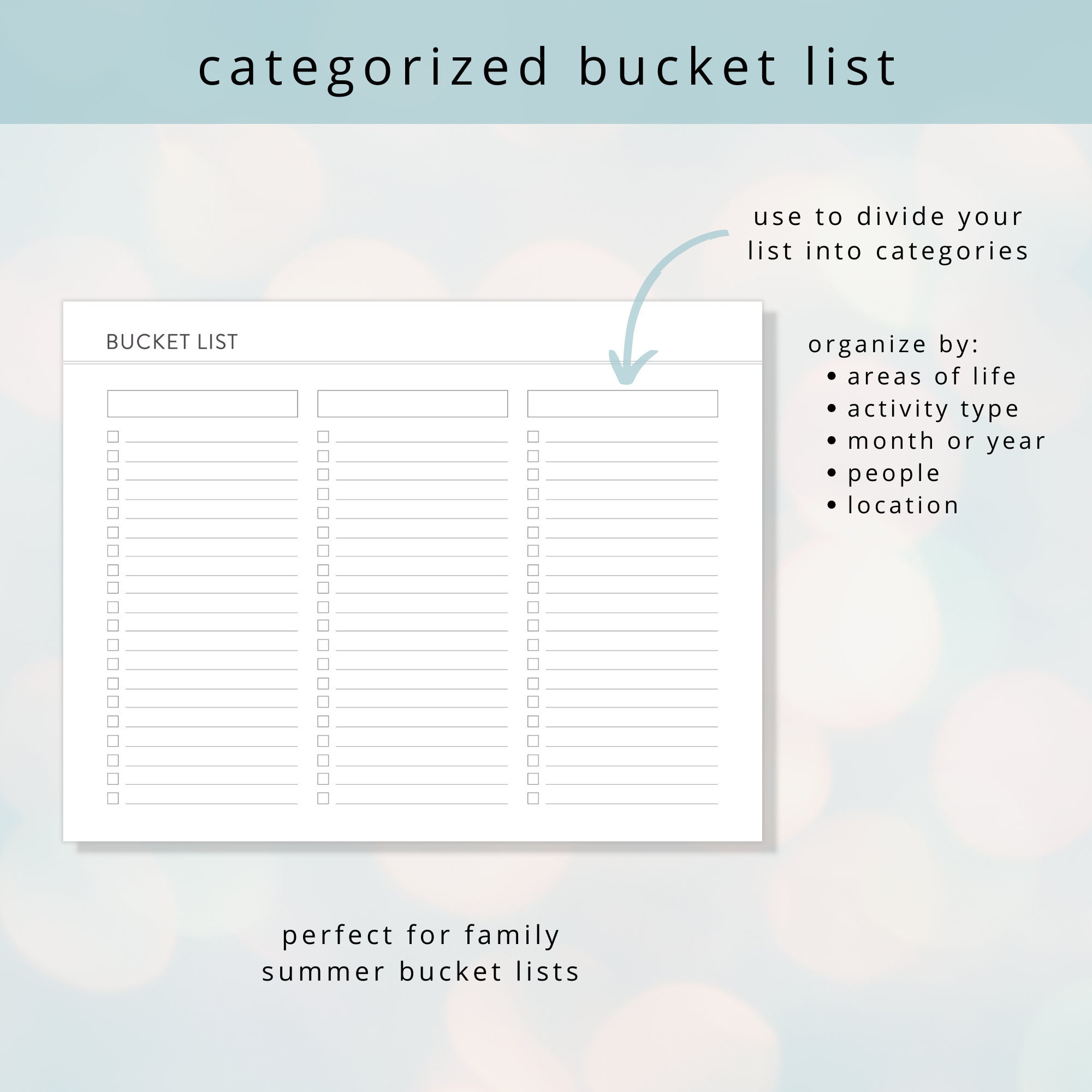 Mini Bucket Lists Minimalist Bucket List Template: Printable Lifetime Goal Planner ...