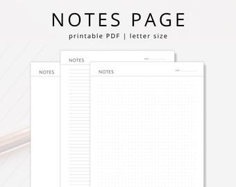 Printable Notes Pages: Lined, Dot Grid & Blank (PDF Download)
