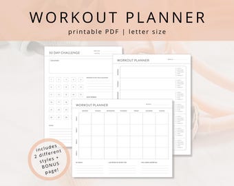 Minimalist Weekly / Monthly Workout Planner PDF for Exercise Tracking, Printable Fitness Journal Insert, Workout Schedule for Home Fitness