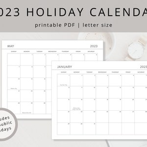 2023 Minimalist Desk Calendar PDF with US Public Holidays -- Sunday Start, Blank Printable Landscape Calendar Inserts for Big Happy Planner