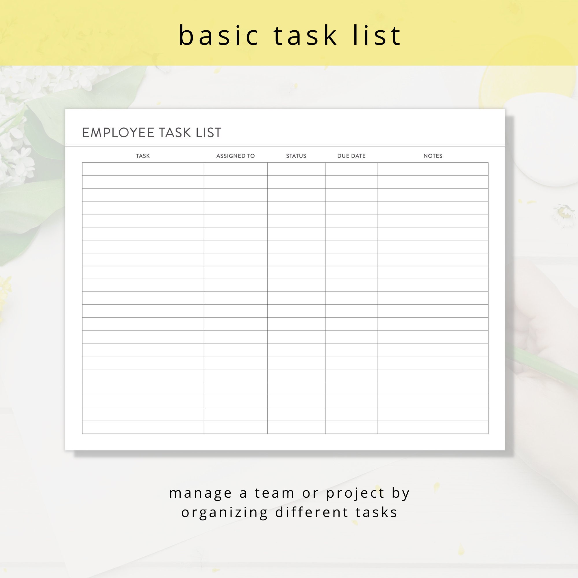 Task List Business Minimalist Employee Task List Template: Printable Team To-do List for ...