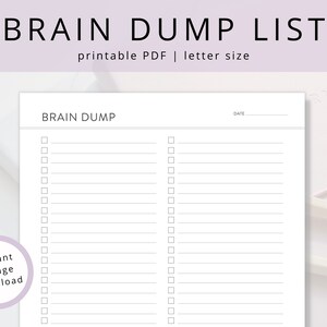 Minimalist Brain Dump PDF Template for Productivity & Time Management, Printable Task Tracker, To Do List Insert, Task Checklist