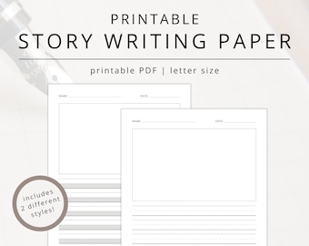PDF de papel de cuentos para niños para contar historias, hoja de trabajo de práctica de escritura creativa imprimible en blanco, papel de dibujo adaptable para estudiantes y profesores