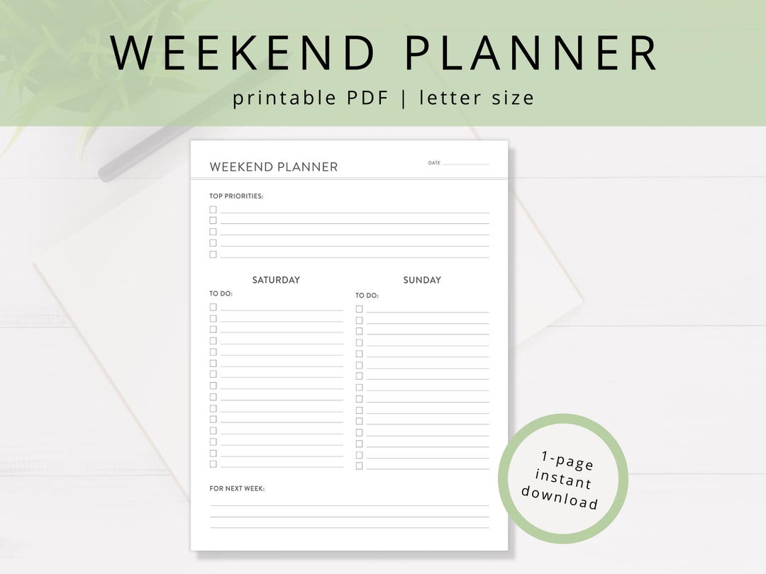 Weekend Routine Printable Sheet Minimalist Weekend Planner PDF Template for Saturday & Sunday ...