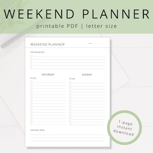 Minimalist Weekend Planner PDF Template for Saturday & Sunday Productivity, Printable Undated 2-Day Weekend Task List for Time Management