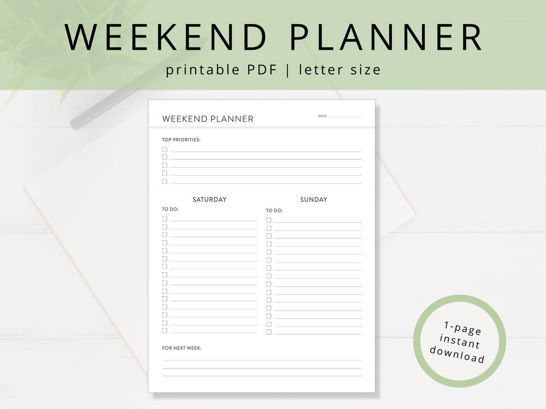 Minimalist Weekend Planner PDF Template for Saturday Sunday