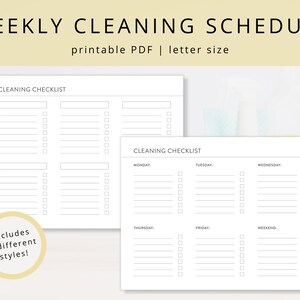 Weekly Cleaning Schedule PDF Templates for Home Management, Printable Cleaning Checklist & Daily Chore Chart, Household Planner Insert