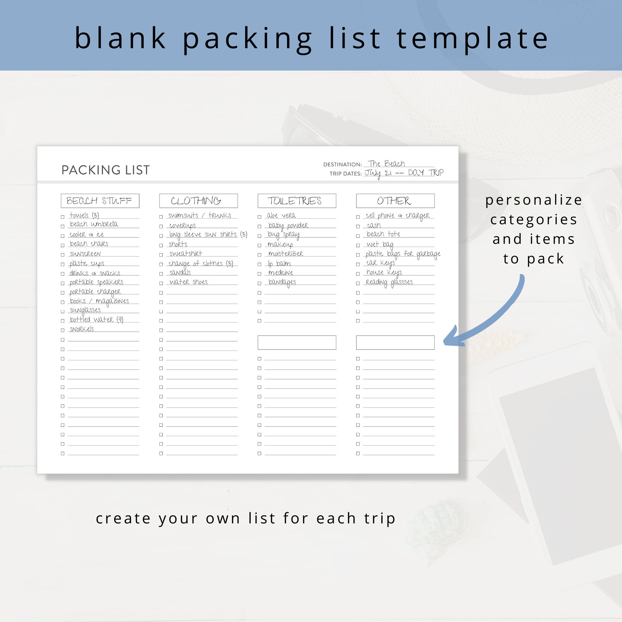 Minimalist Vacation Packing List PDF for Organized Travel Planning ...