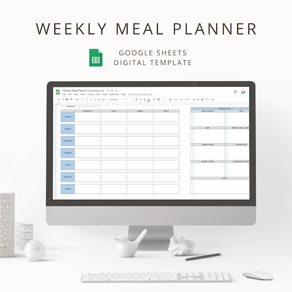 Digital Weekly Meal Planner & Grocery List for Family Meal Prep, Interactive Google Sheets Healthy Menu Planner and Food Shopping List