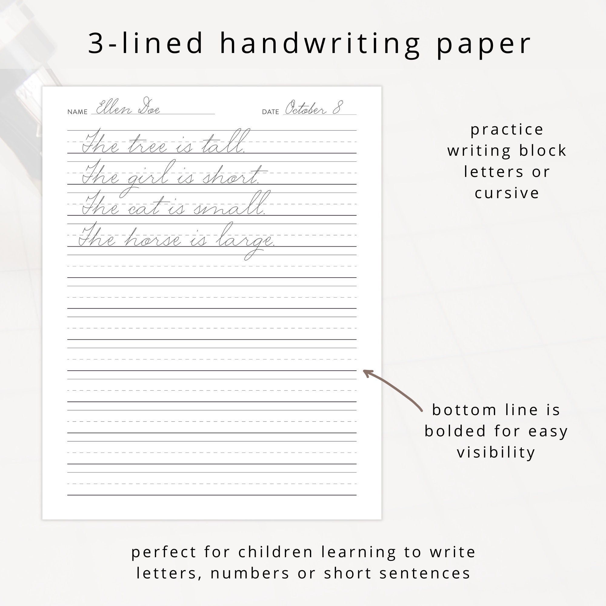 Printable Handwriting Practice Paper: Block & Cursive Letters (PDF) - Etsy