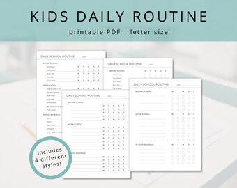 Minimalistische dagelijkse schooldagroutine pdf-sjabloon voor kinderen, afdrukbare checklist voor doordeweekse dagen voor ouders van basisschool- en kleuters