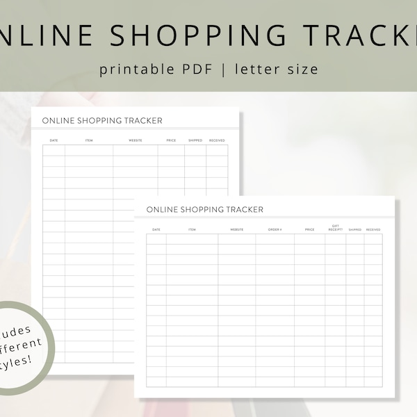 Minimalist Online Shopping Tracker PDF for Personal Purchases, Printable Online Order and Package Delivery Log for Everyday Gift Giving