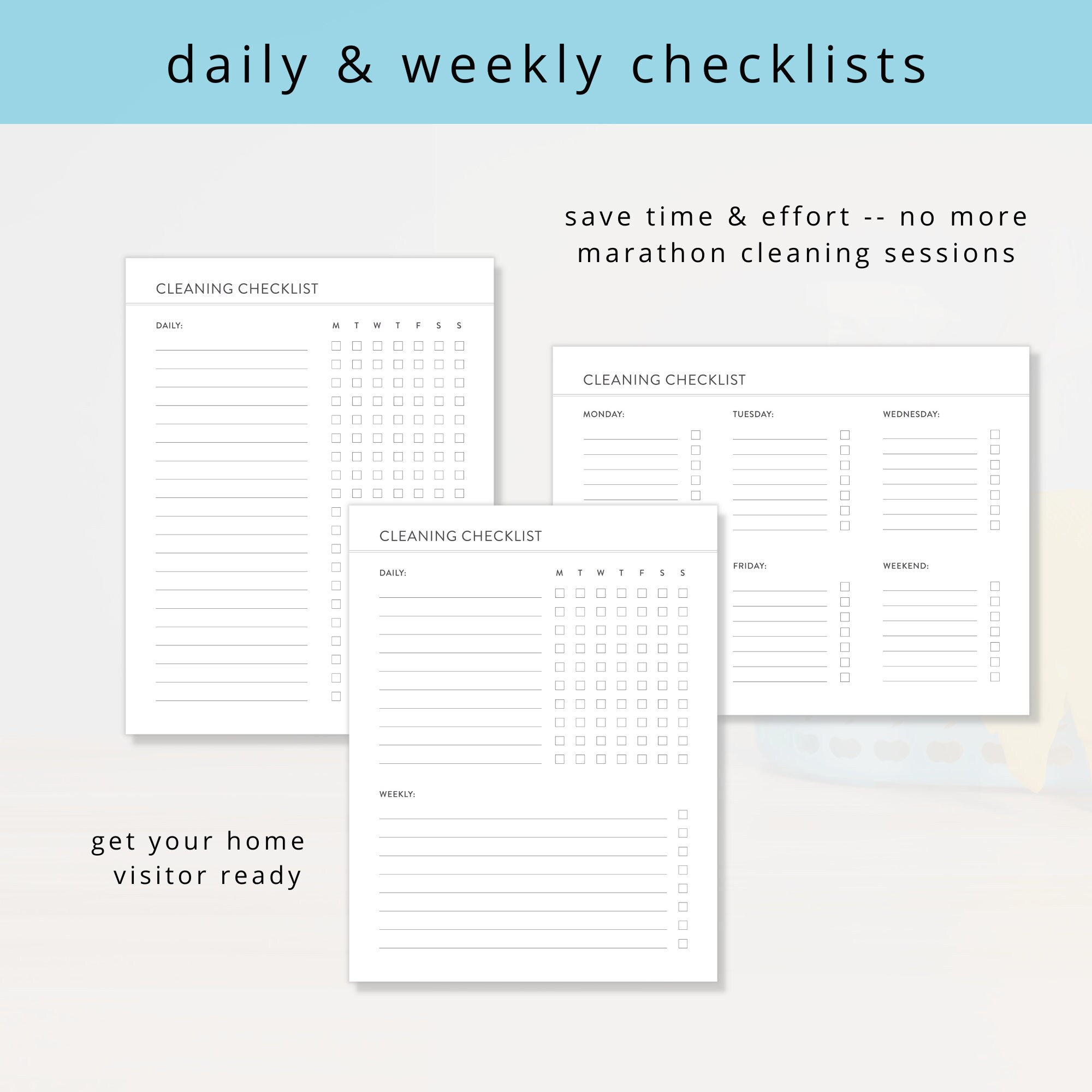 Minimalist Cleaning Checklist Template: Printable Daily & Weekly Chore ...