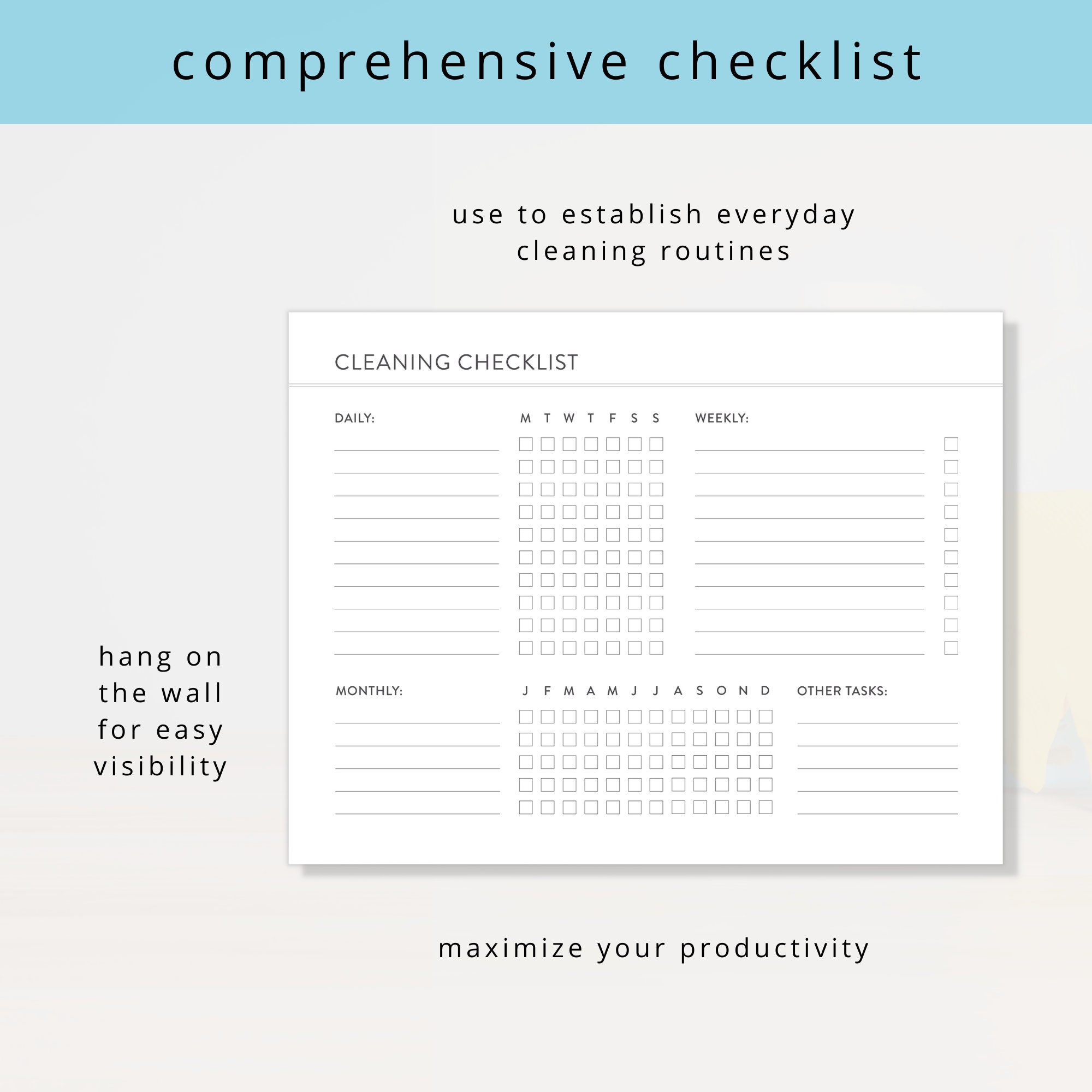 Minimalist Cleaning Checklist Template: Printable Daily & Weekly Chore ...