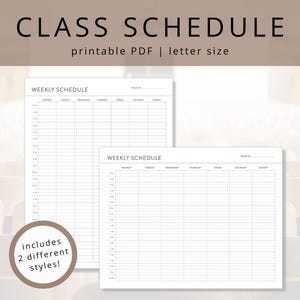 Plantilla de horario de clases minimalista: Planificador semanal imprimible (descarga digital)