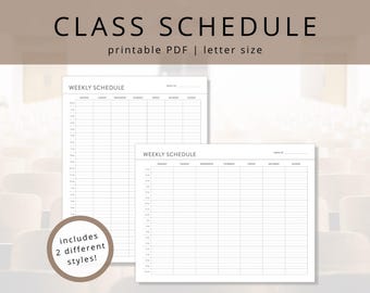 Plantilla de horario de clases minimalista: Planificador semanal imprimible (descarga digital)