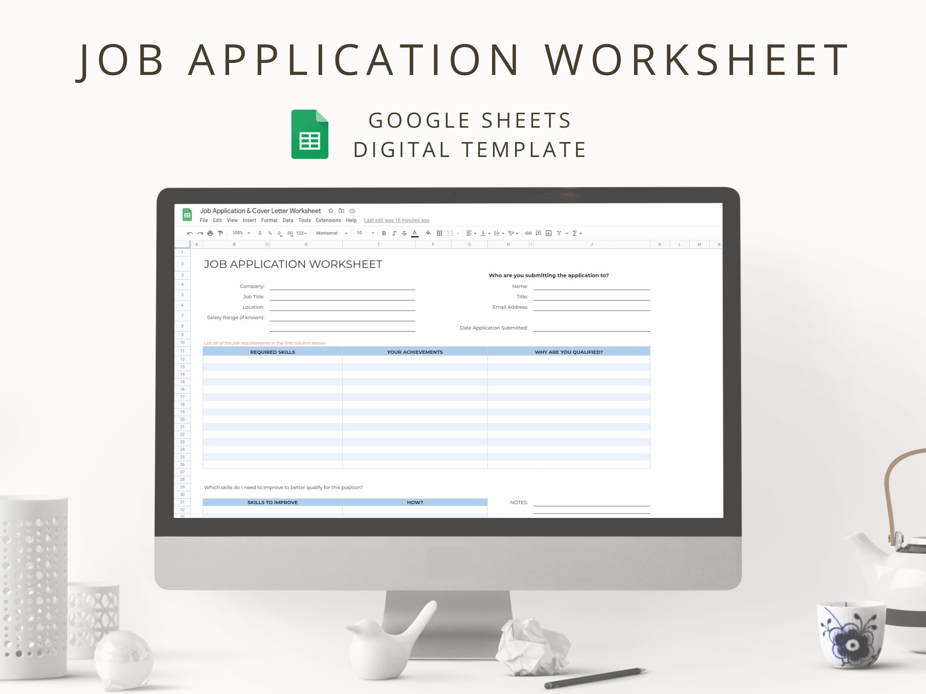 Digital Job Application & Targeted Cover Letter Writing Worksheet for Job Hunting, Interactive Google Sheets Job Search Planning Template