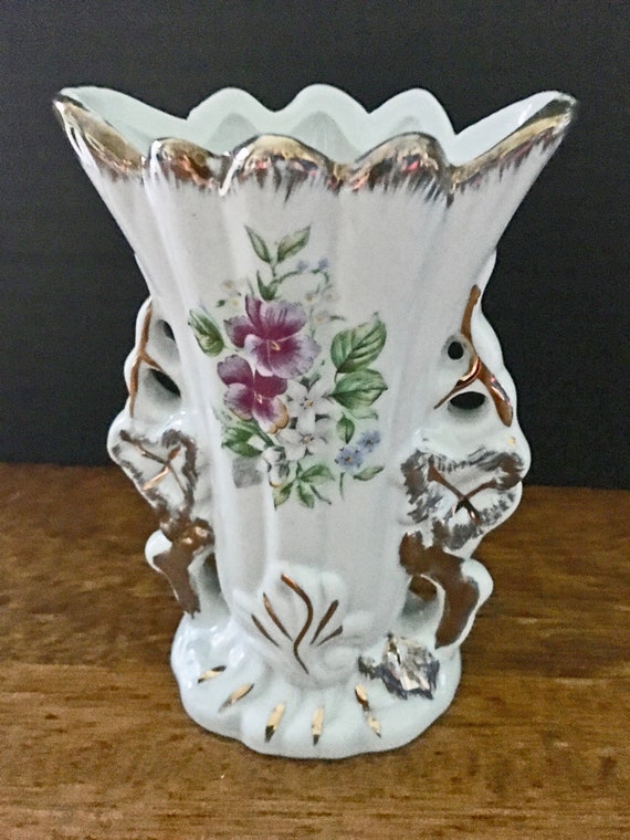 Floral and Gold Trim Vintage Porcelain Vase