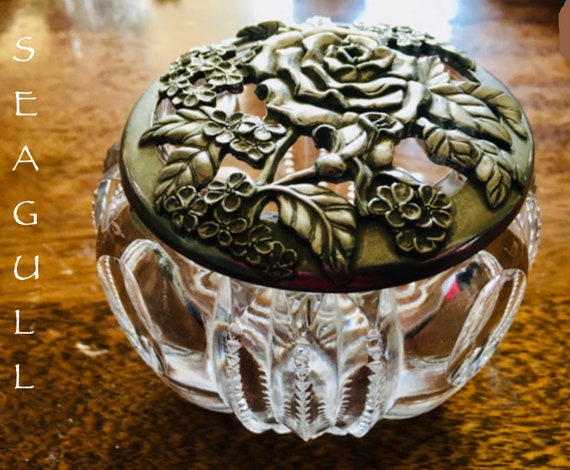 1988 Seagul Pewter Glass Dish with Pewter Lid