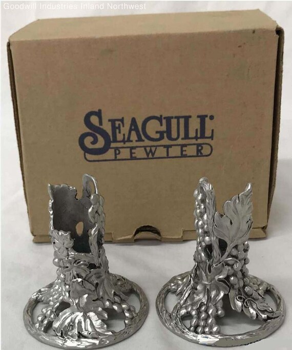 Seagull Pewter Candle Stick and Wine Coaster Set