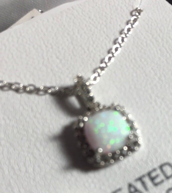 Women's Lab Created White Opal Sterling Silver Necklace