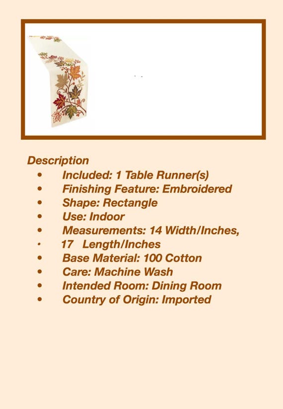 Homewear Ceder Hill Harvest Leaves Table Runner  NEW