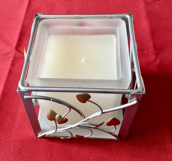 Gold Color Hearts on Silver Color Branches Square frame Candle Holder
