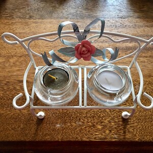 White Garden Bench with Dual Candle Holder