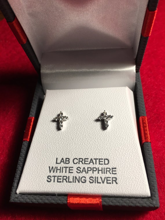 Lab Created White Sapphire 9mm Cross Stud Earrings