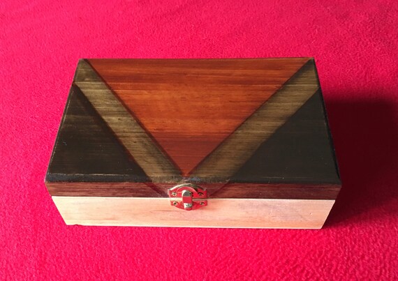Stained Wooden Box  8.25" x 5.6" x 2.5"