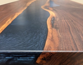 Walnut river table desk - live edge, home office, computer gaming desktop, resin epoxy, executive, wireless charging work from home, gift