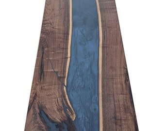 Live Edge Walnut Bar Top with Midnight Blue Resin River (90"x28")