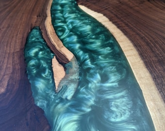 Live Edge Walnut Resin River Dining Table, Custom Desk