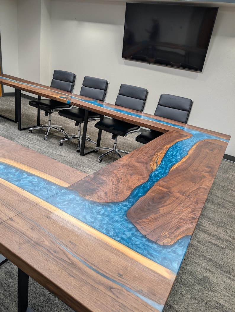 Live Edge Walnut Conference Table: Resin River, Executive Office - Etsy