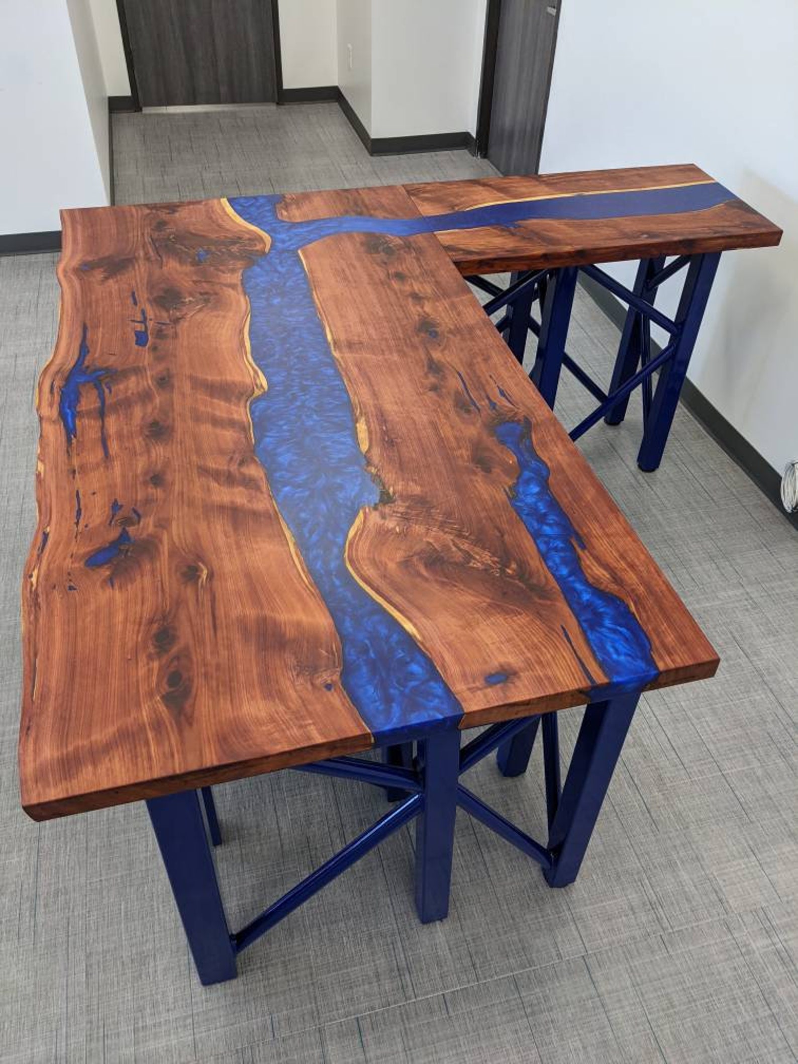 L Shape Desk Cedar Resin River Desktop Live Edge Epoxy Etsy