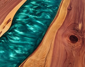 Handcrafted Cedar and Resin River Desk - Live Edge Standing Desktop