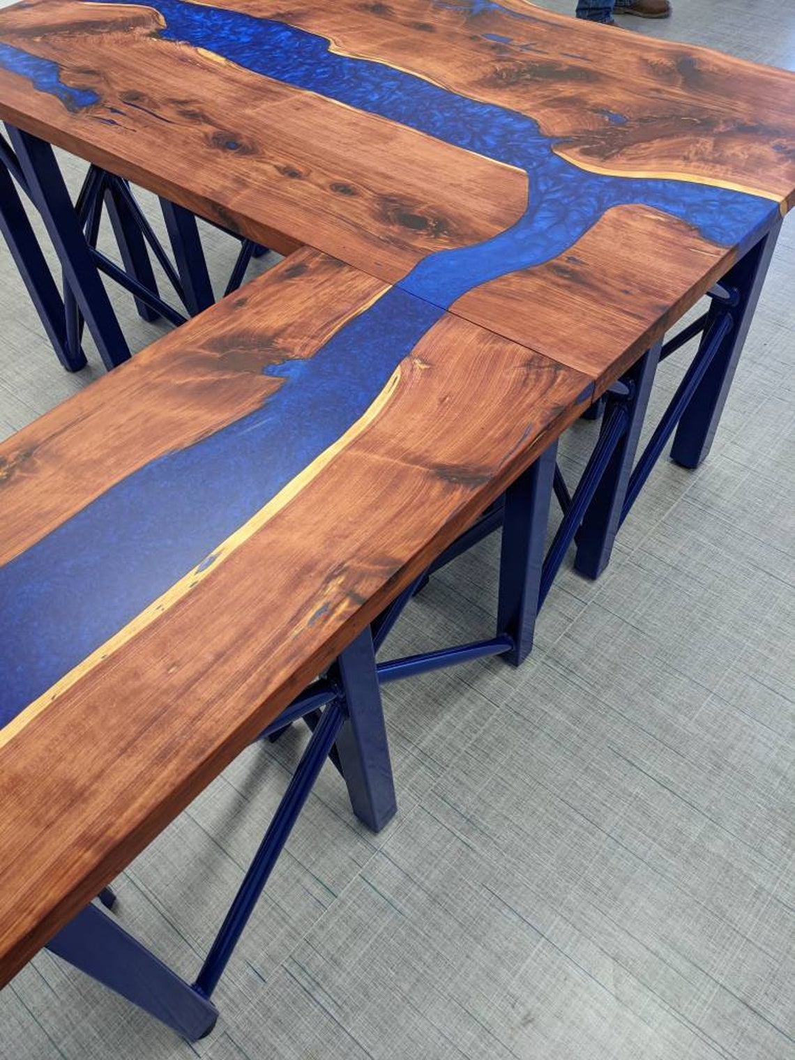 L shape desk cedar resin river desktop live edge epoxy | Etsy