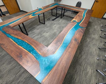 Live Edge Walnut Conference Table: Resin River, Executive Office