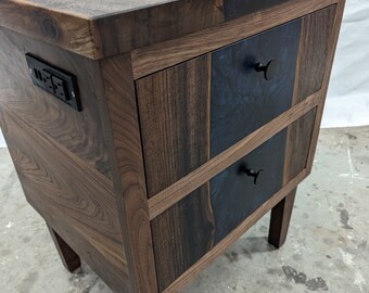 Walnut Resin River Nightstand: Modern Bedside Table with Outlet