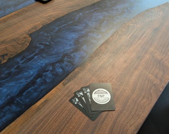 Walnut Live Edge River Table: Resin Epoxy Gaming Card Table